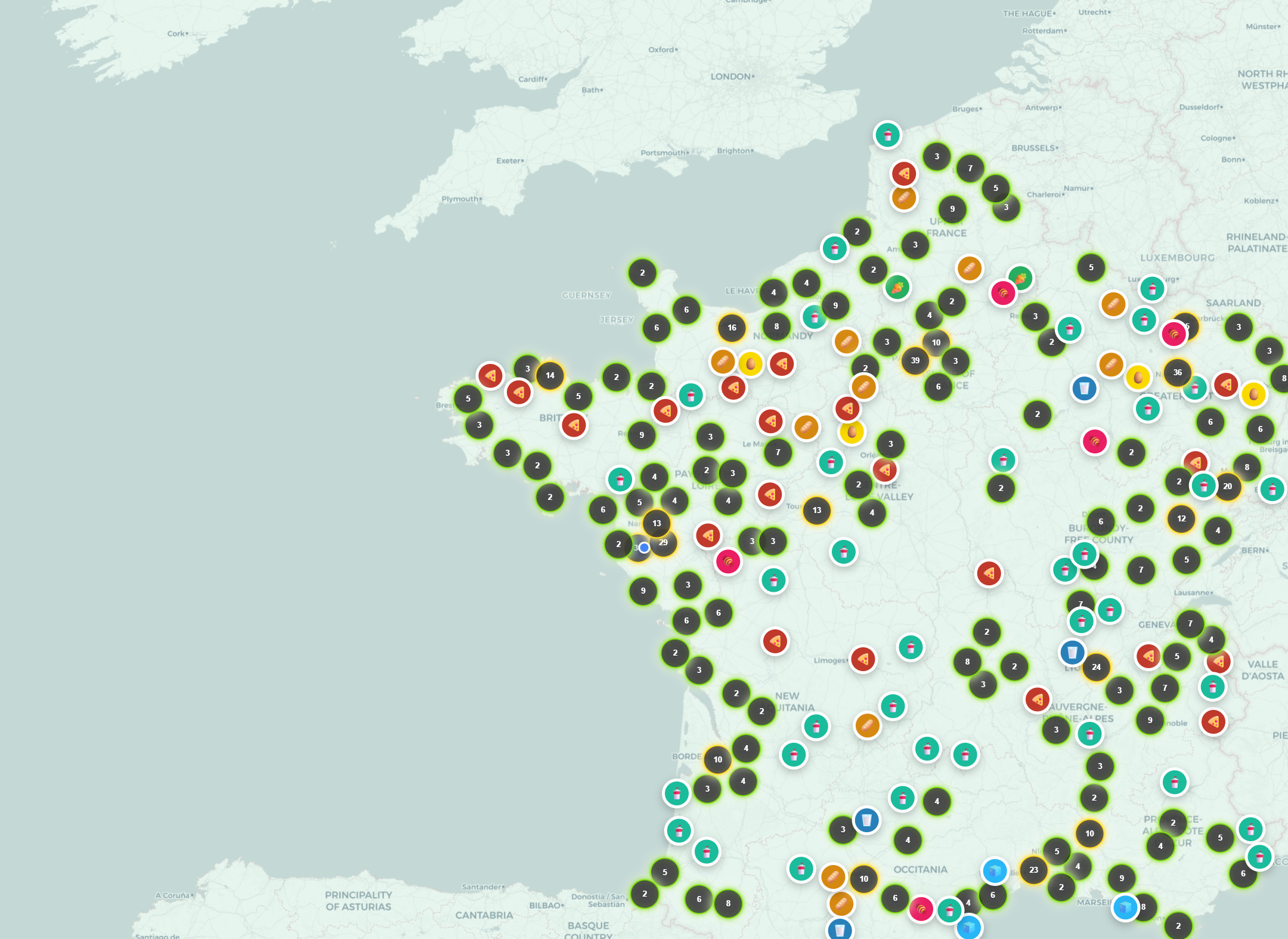 Carte interactive Géo Distrib 24/7 — marqueurs de distributeurs automatiques en France